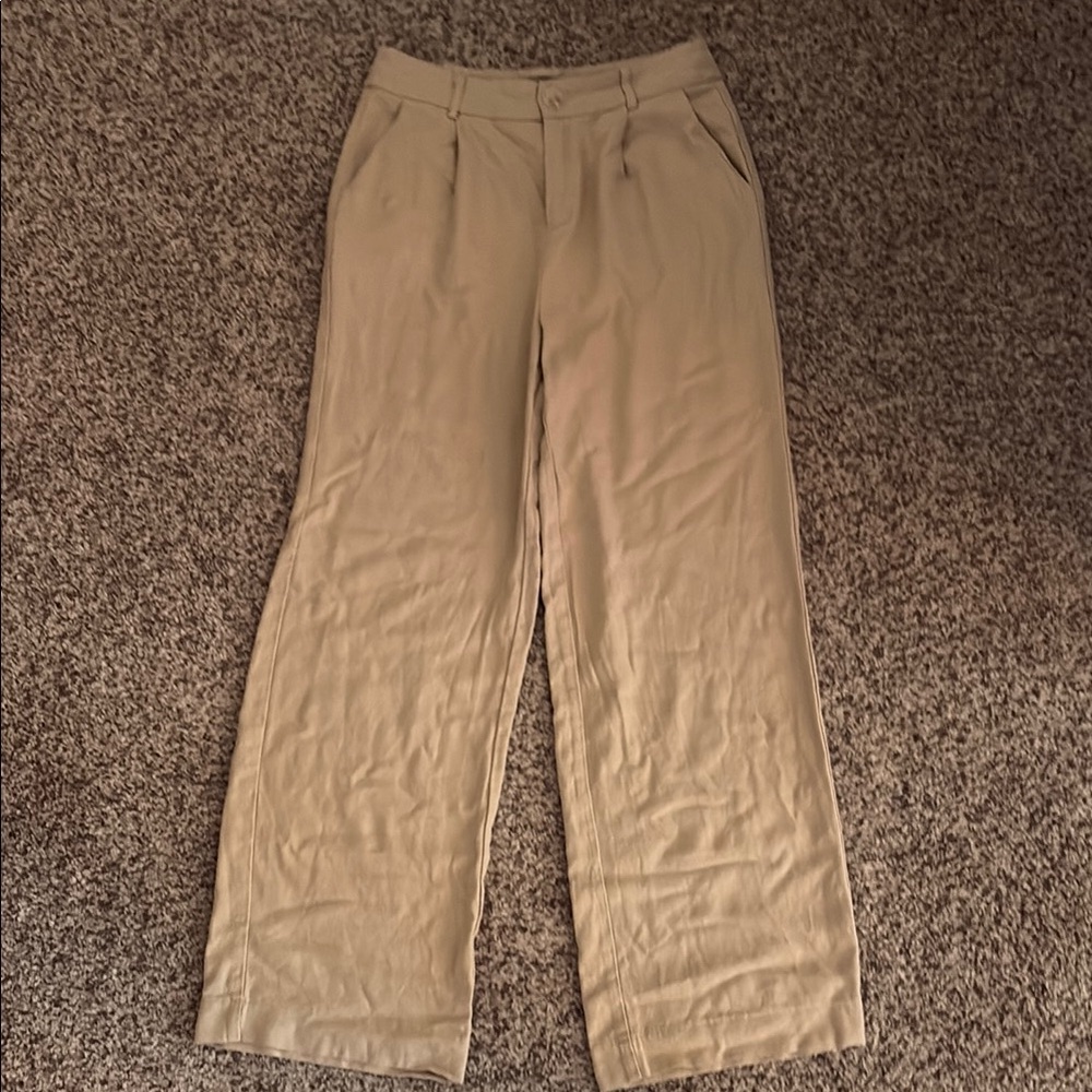 Tan Relaxed Fit Trousers with Pleated Front